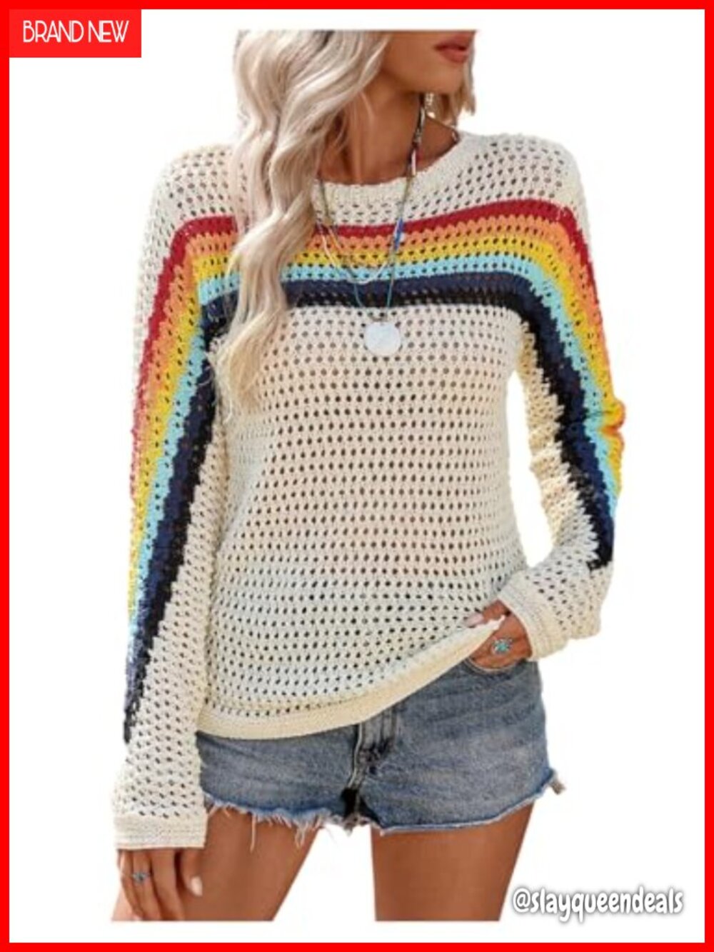 Bohemian Crochet Pullover Sweater Hollow Out Cover Up Striped